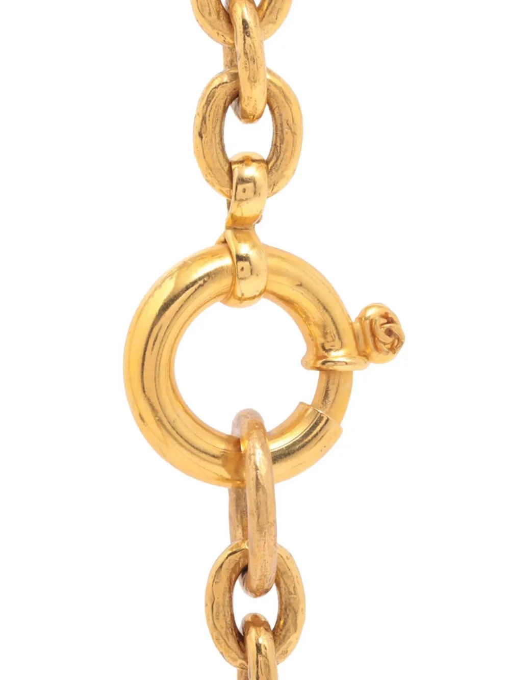 Pre-owned Chanel 1994 Cc Gold Plated Gripoix Cross Pendant Necklace Costume Necklace