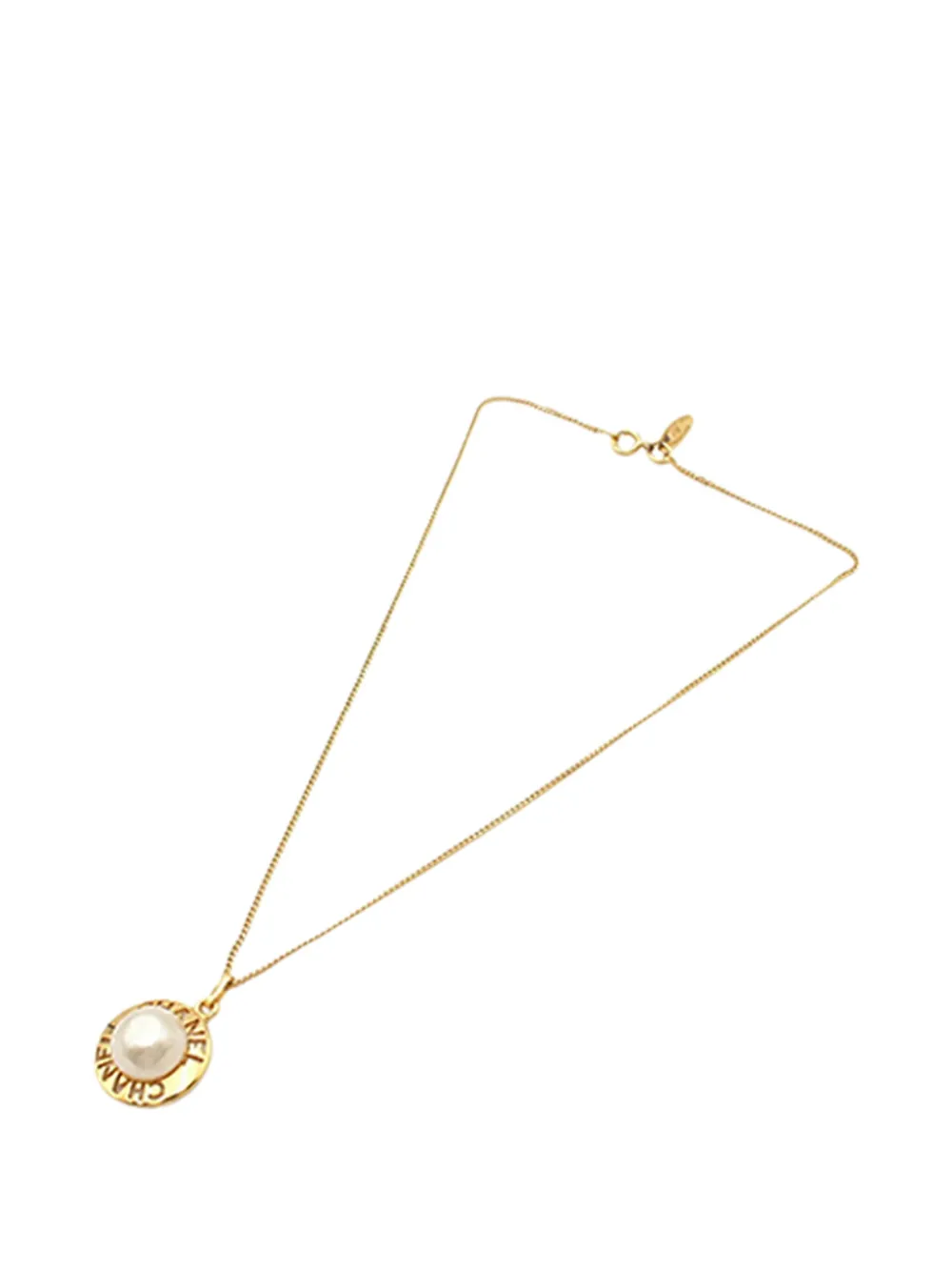 CHANEL Pre-Owned 1970-1980 Gold Plated Faux Pearl Pendant Necklace CHANEL Pre-Owned 1970-1980 Gold Plated Faux Pearl Pendant Necklace