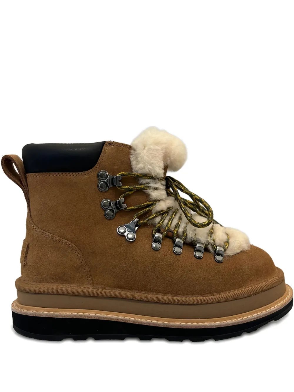 Ugg Fur-trim Lace-up Boots In Brown