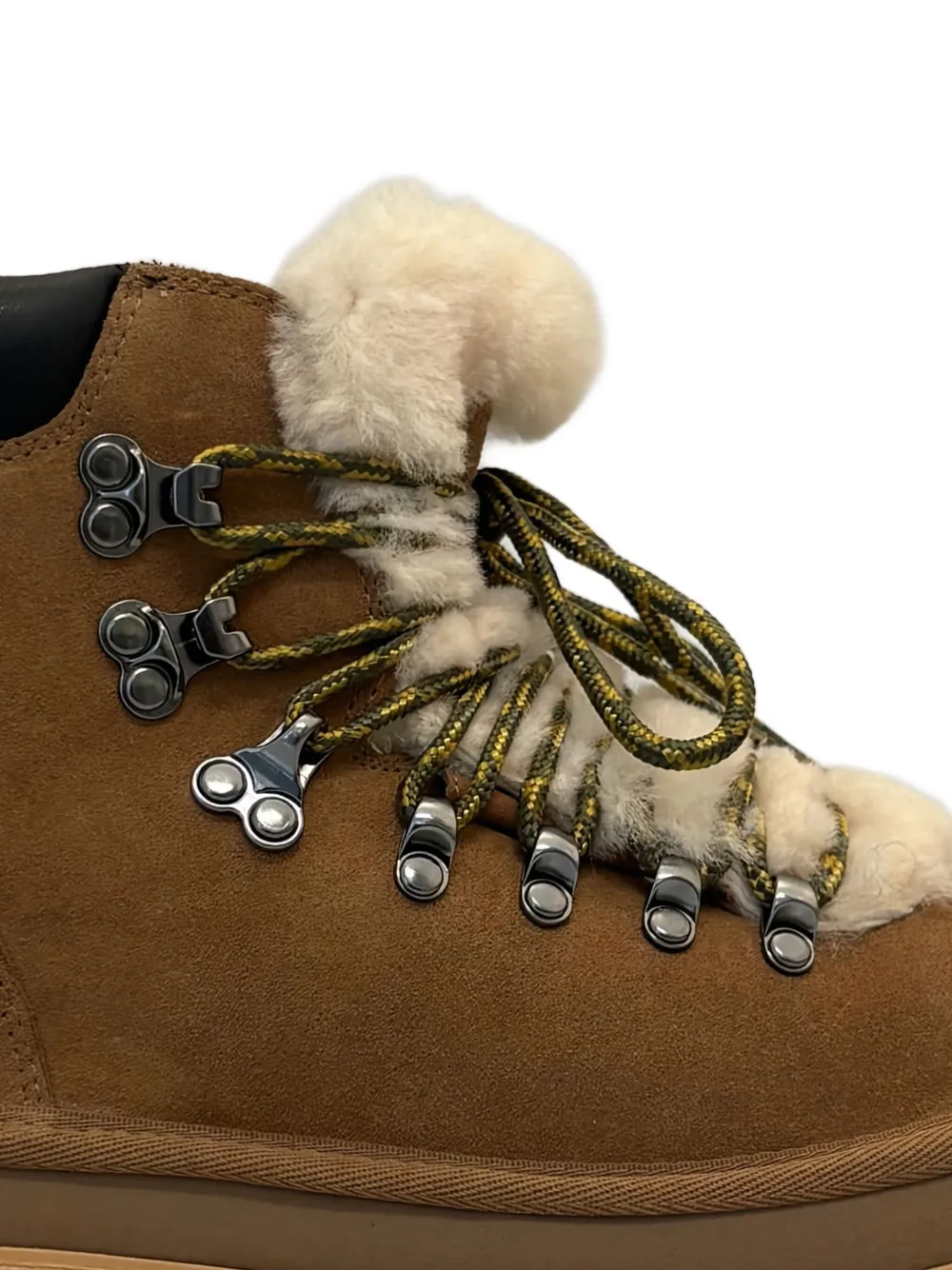 Ugg Fur-trim Lace-up Boots In Brown