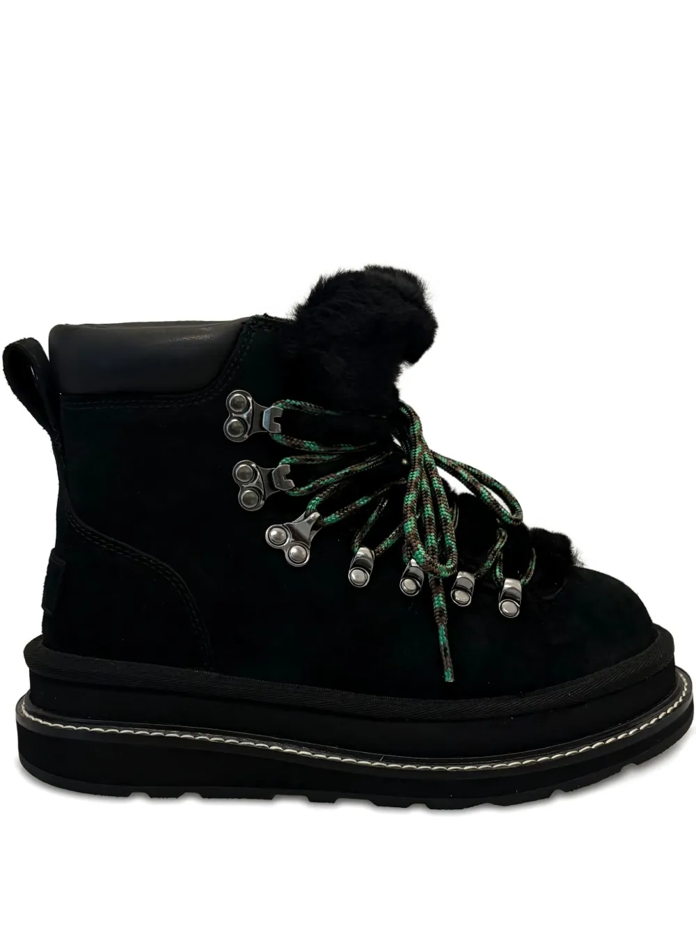 Ugg Fur-trim Lace-up Boots In Black