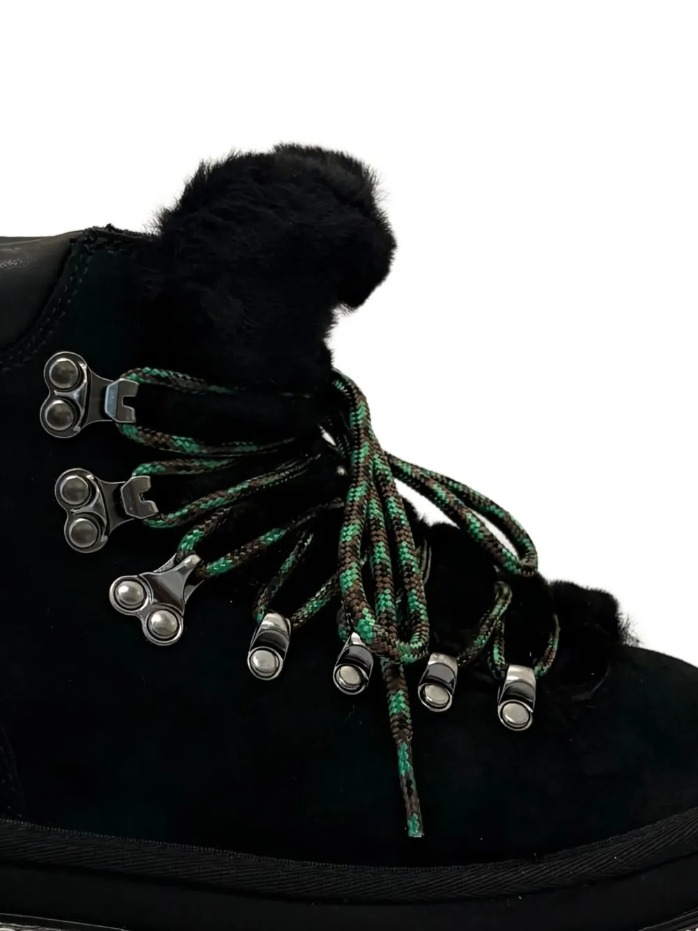 Ugg Fur-trim Lace-up Boots In Black
