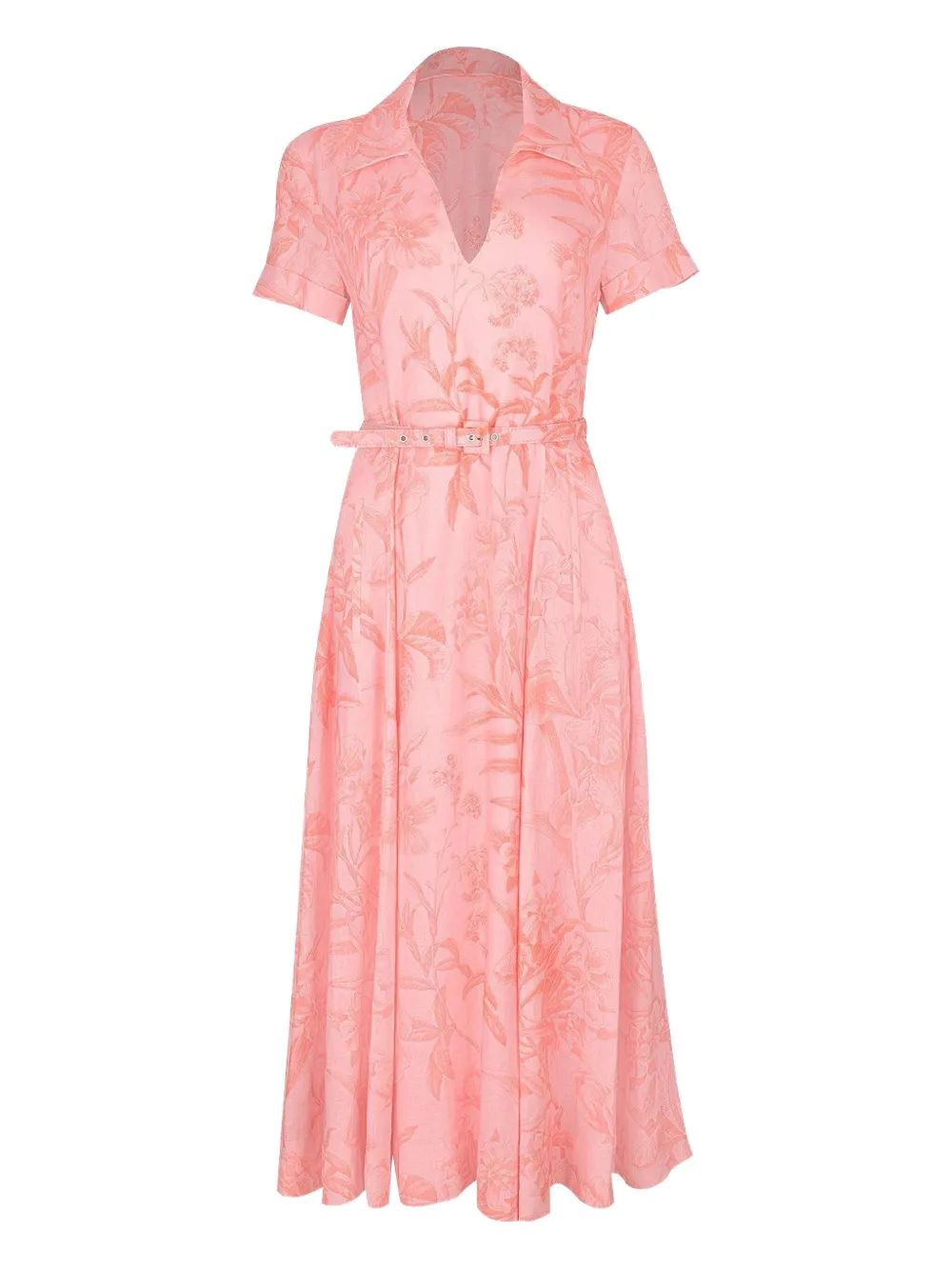 Monique Lhuillier Belted Floral-print Maxi Dress In Pink