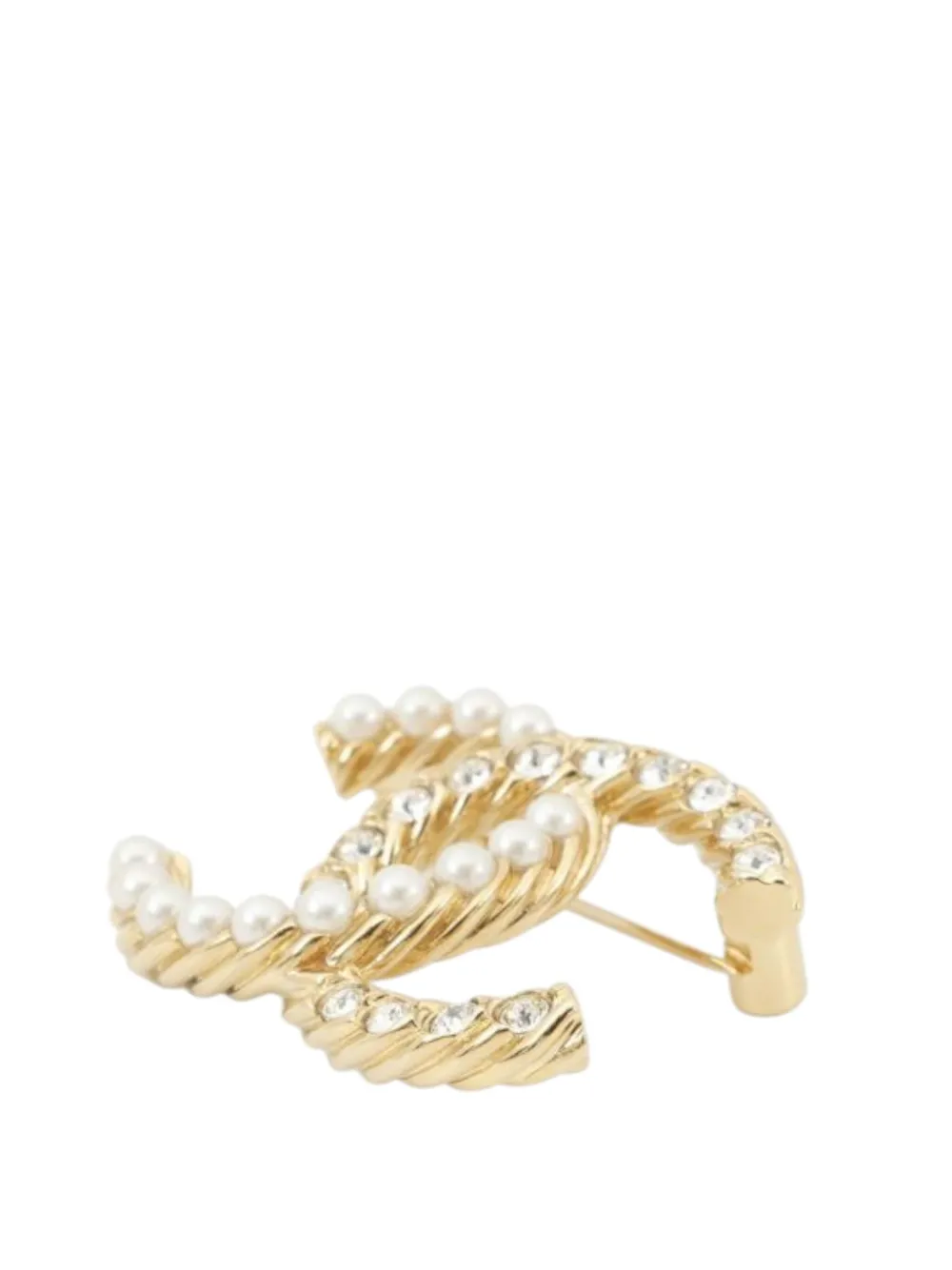 Pre-owned Chanel 2023 Gold Plated Cc Faux Pearl Rhinestone Brooch Costume Brooch