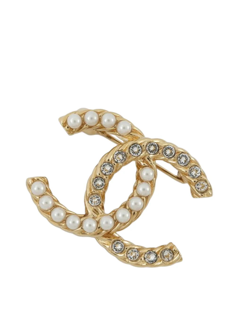 Pre-owned Chanel 2023 Gold Plated Cc Faux Pearl Rhinestone Brooch Costume Brooch