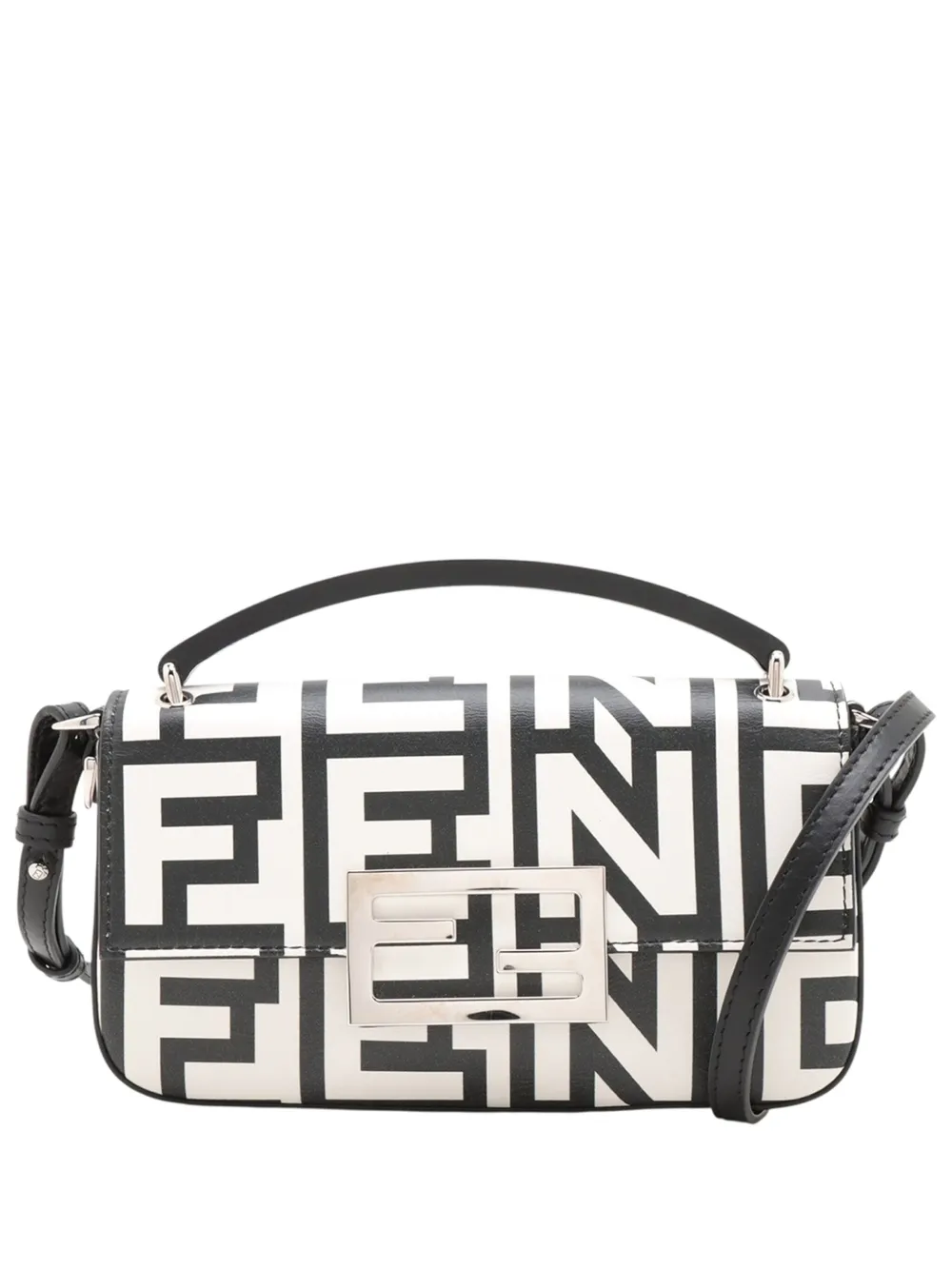 Pre-owned Fendi 2010-2025 Marc Jacobs Nappa Vitello King Logo Print Baguette Phone Pouch Satchel In Black