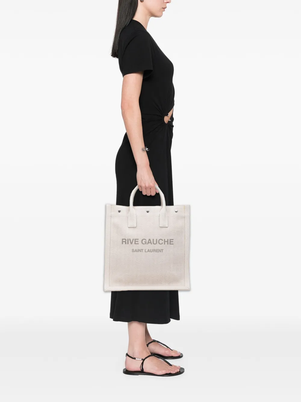 Pre-owned Saint Laurent 2022 Canvas Rive Gauche North South Tote Bag In Brown