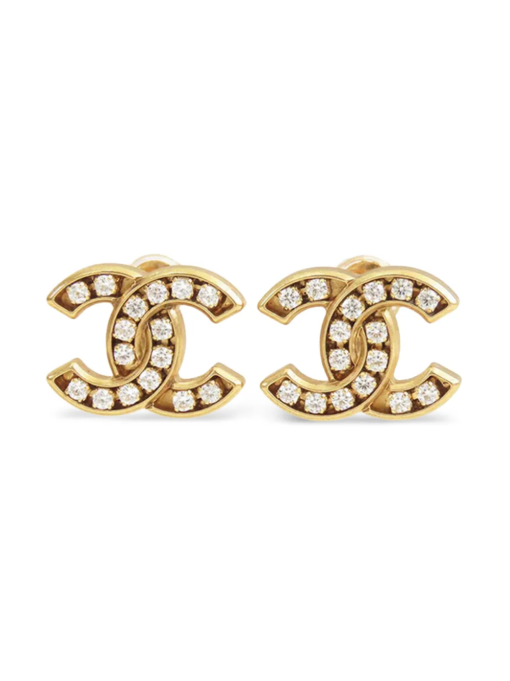 CHANEL Pre-Owned 2021 Gold Plated CC Crystal Push Back Earrings CHANEL Pre-Owned 2021 Gold Plated CC Crystal Push Back Earrings