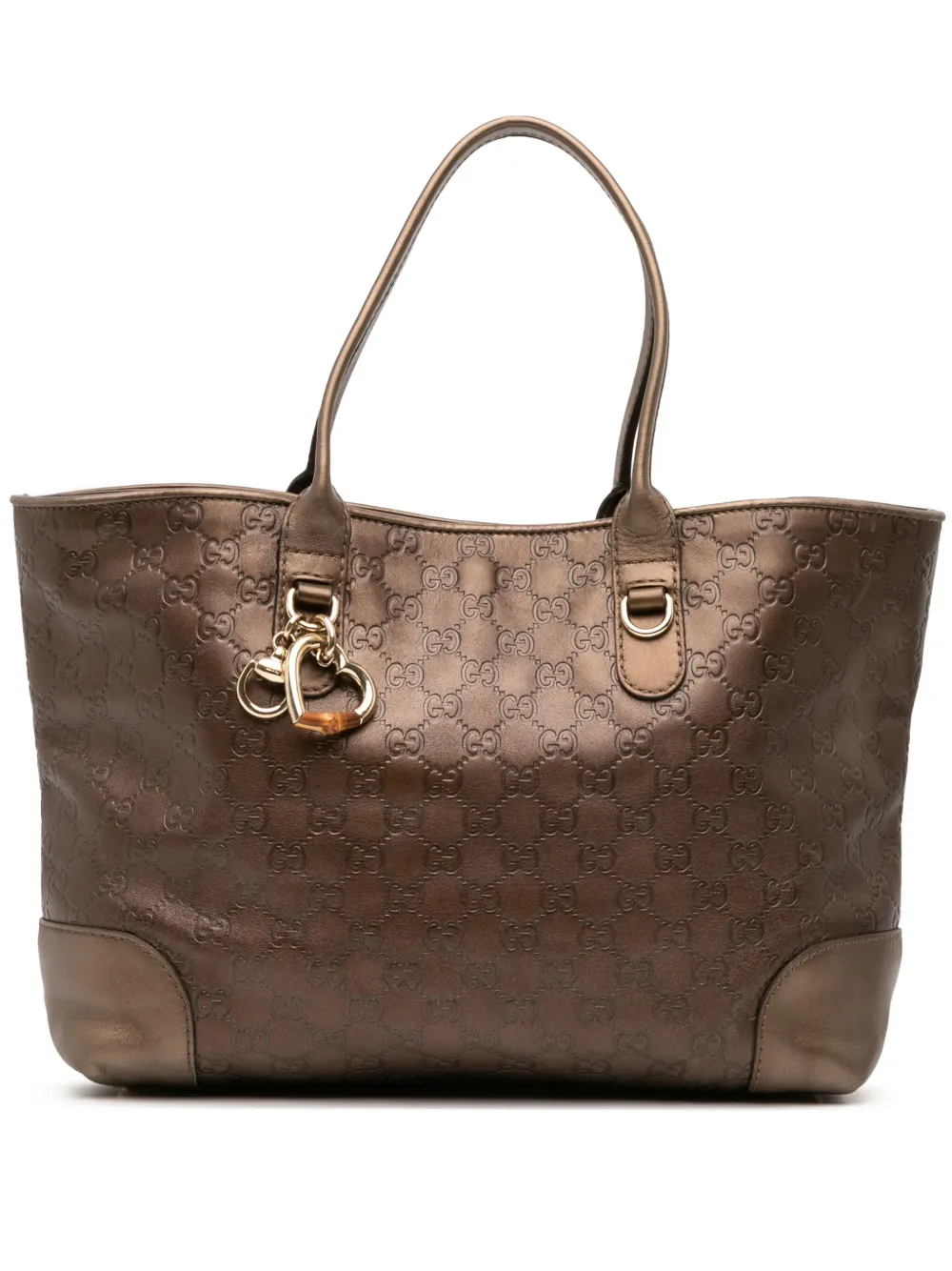 Pre-owned Gucci 2016-2025 Metallic Ssima Heart Bit Tote Bag In Brown
