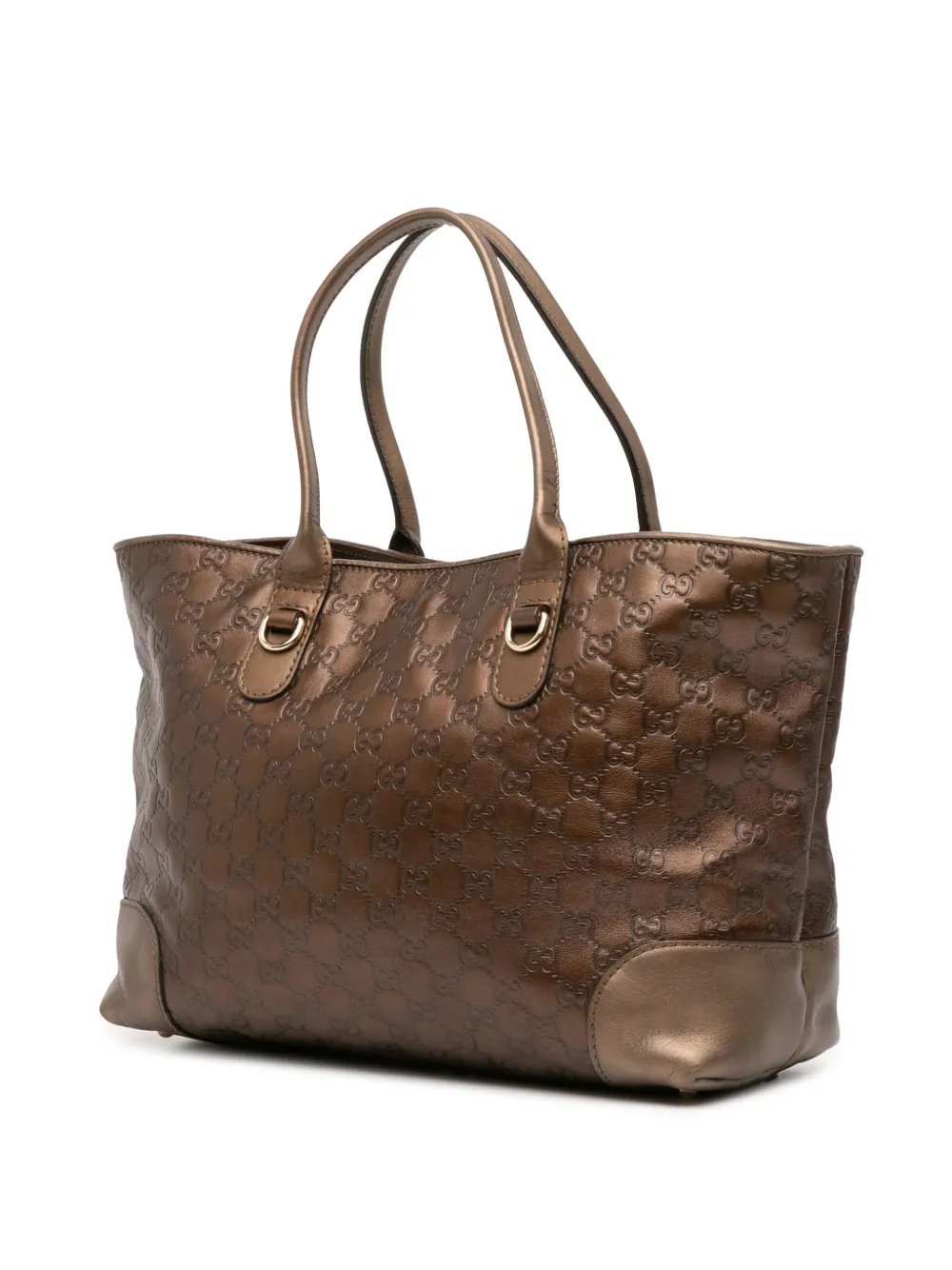 Pre-owned Gucci 2016-2025 Metallic Ssima Heart Bit Tote Bag In Brown