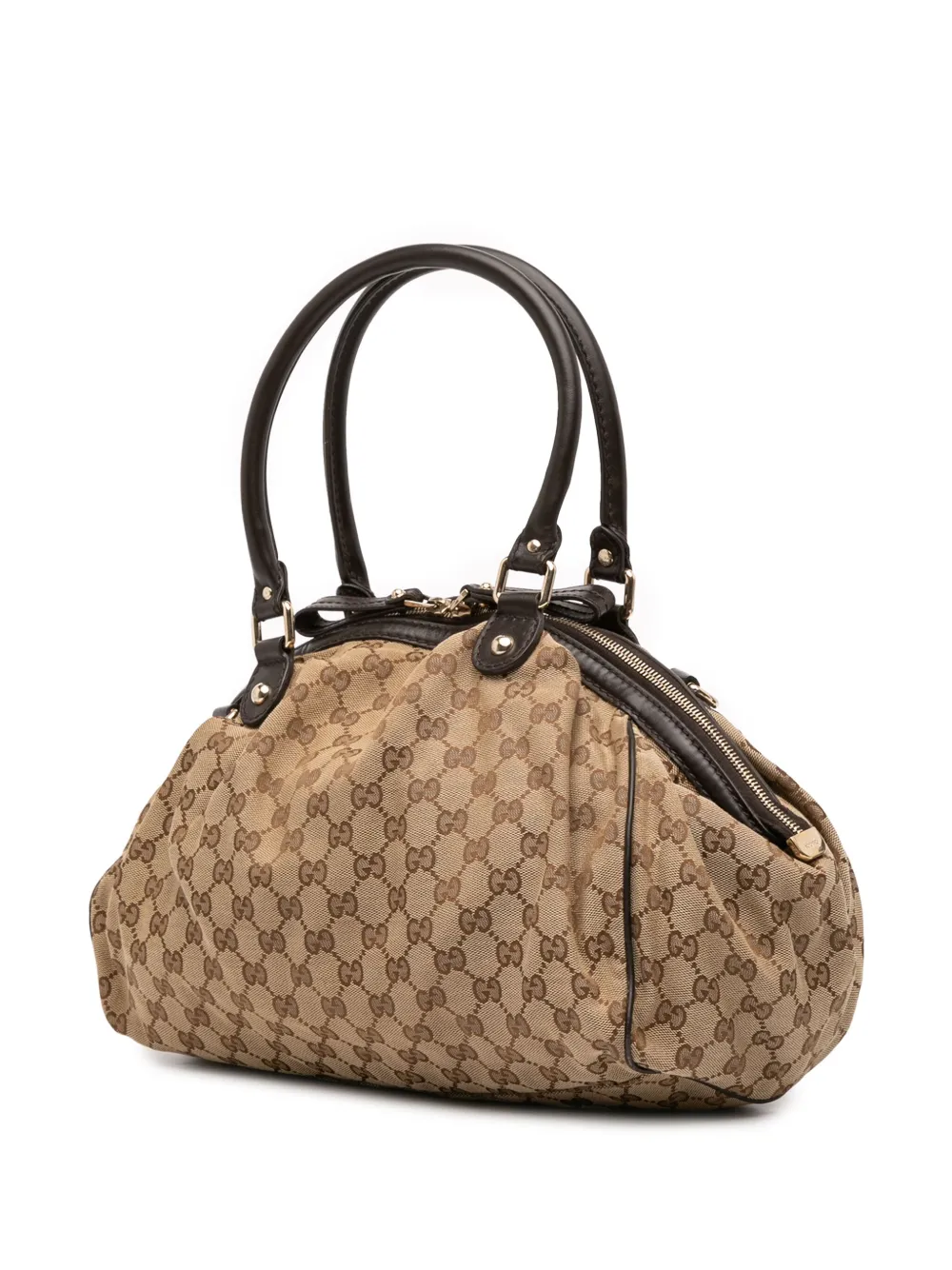 Pre-owned Gucci 2016-2025 Gg Canvas Sukey Satchel In Brown