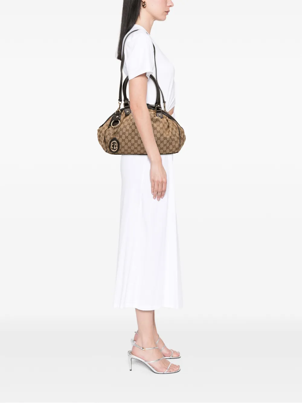 Pre-owned Gucci 2016-2025 Gg Canvas Sukey Satchel In Brown