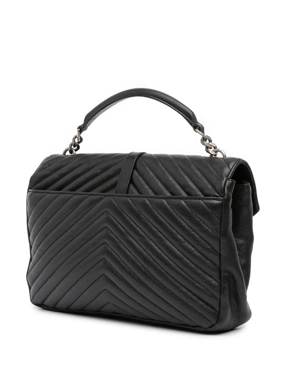 Pre-owned Saint Laurent 2015 Large Chevron Sheepskin Monogram College Satchel In Black