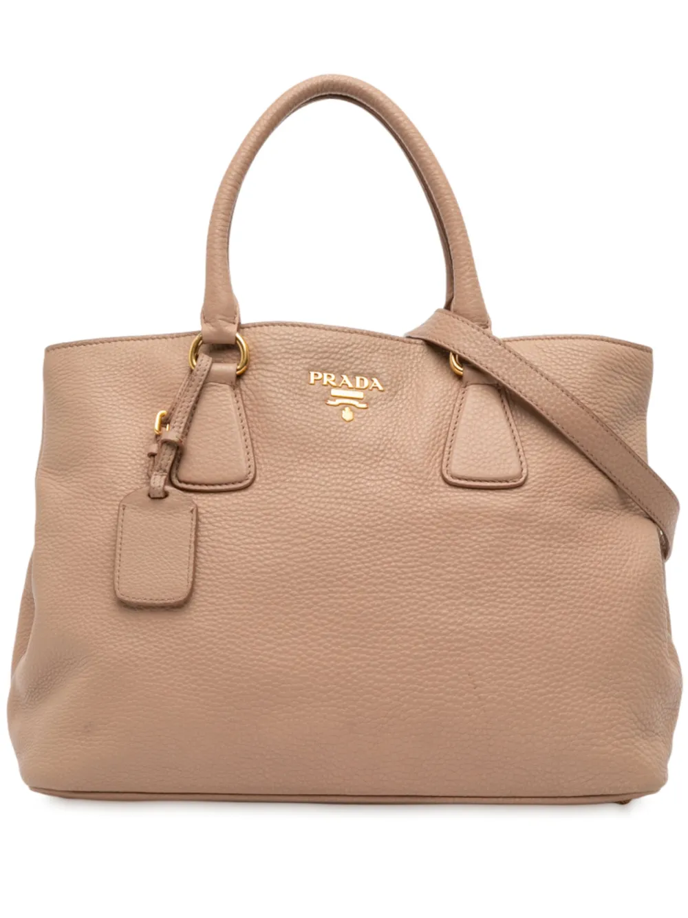 Pre-owned Prada 2010-2025 Vitello Daino Open Convertible Tote Satchel In Brown