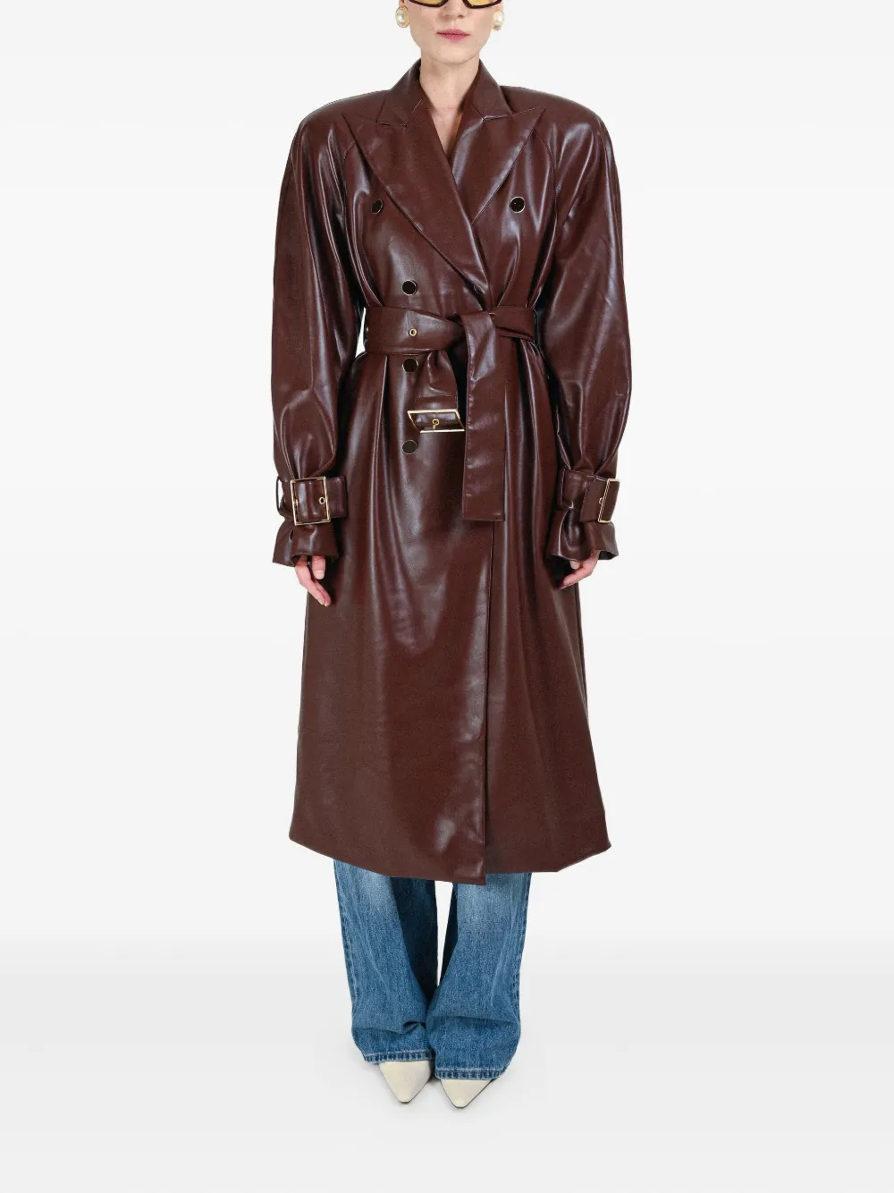Rowen Rose Double-breasted Belted Coat In Brown