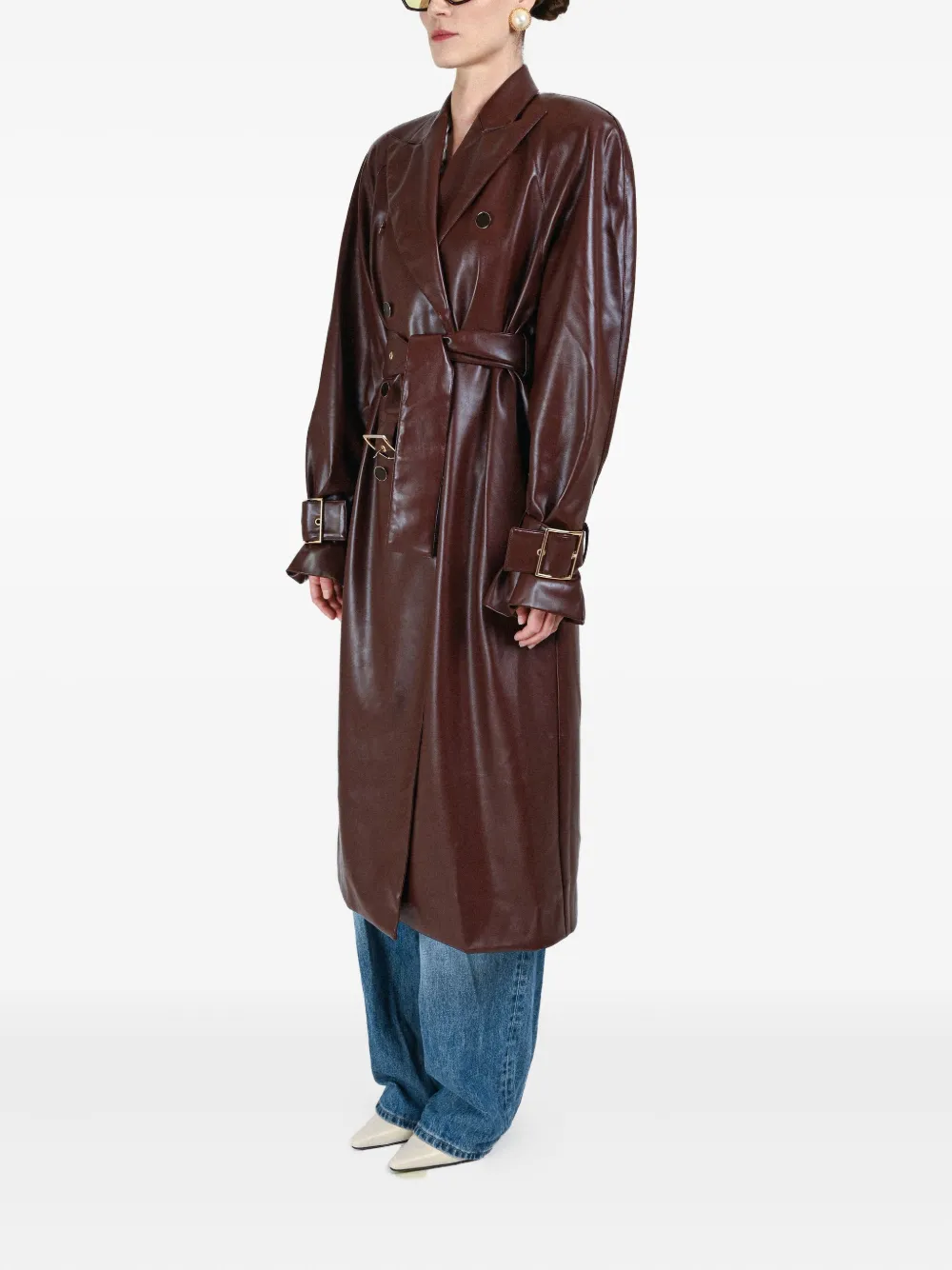 Rowen Rose Double-breasted Belted Coat In Brown