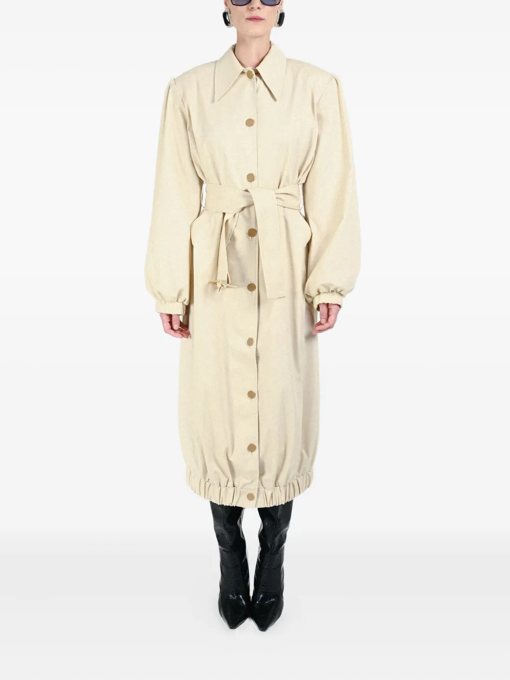 Rowen Rose Buttonedup Belted Coat In Neutral