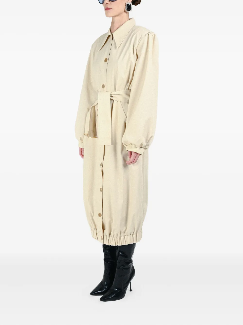 Rowen Rose Buttonedup Belted Coat In Neutral