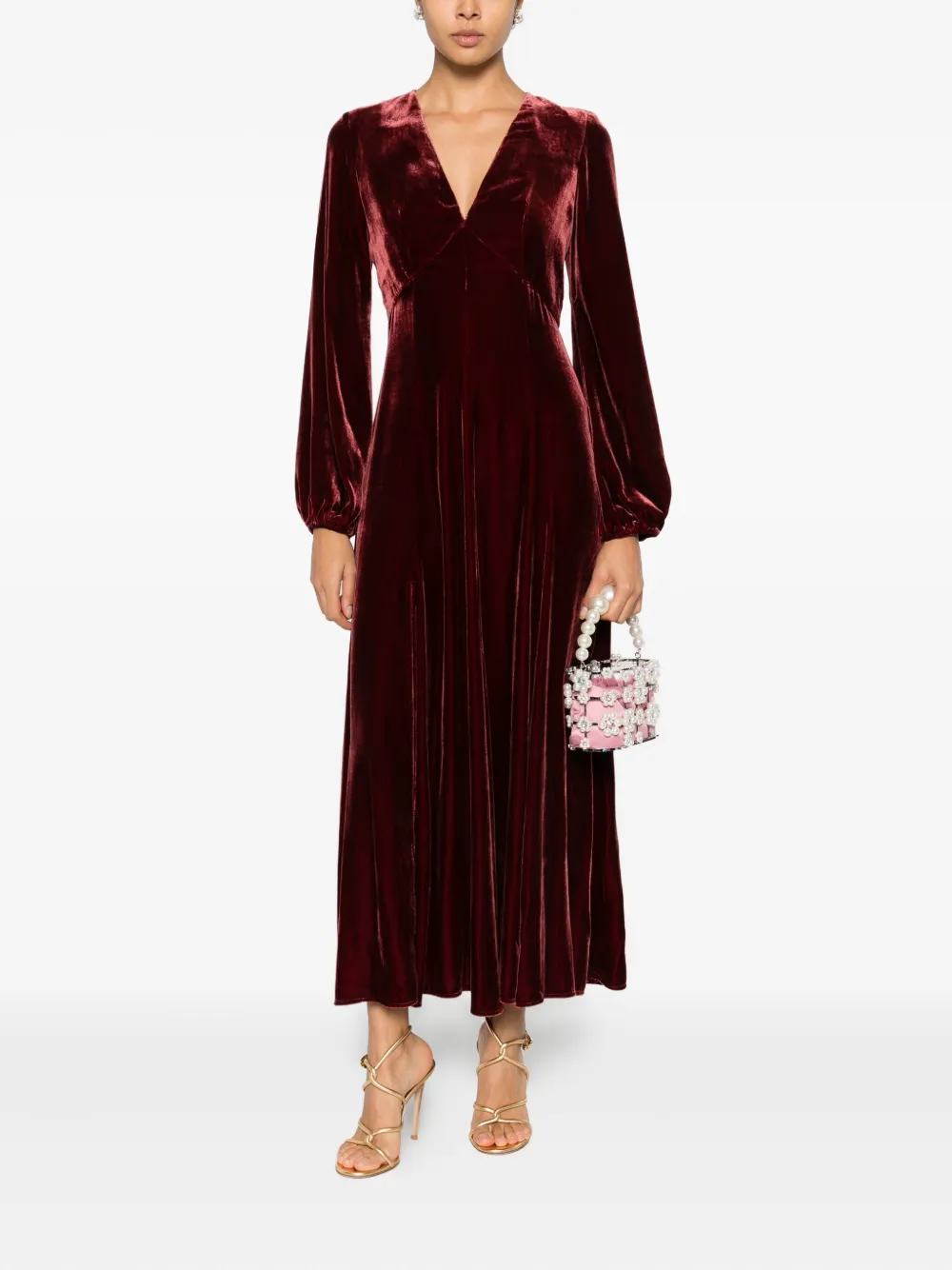 Raquel Diniz Ioanna long-sleeve V-neck midi dress - Rood