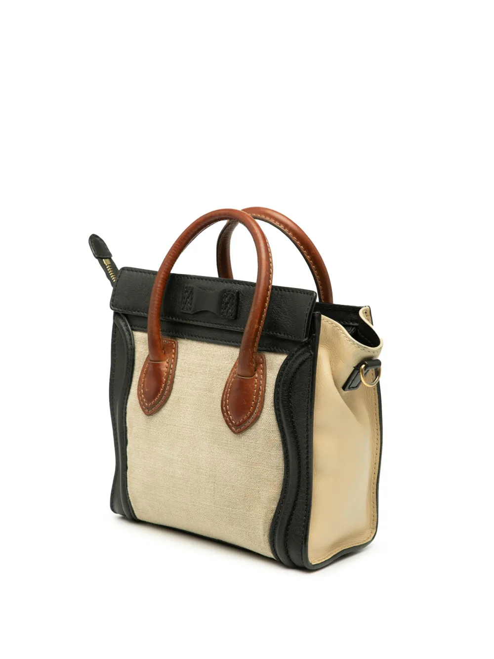Pre-owned Celine 2010 Nano Tricolor Canvas And Leather Luggage Tote Satchel In Brown