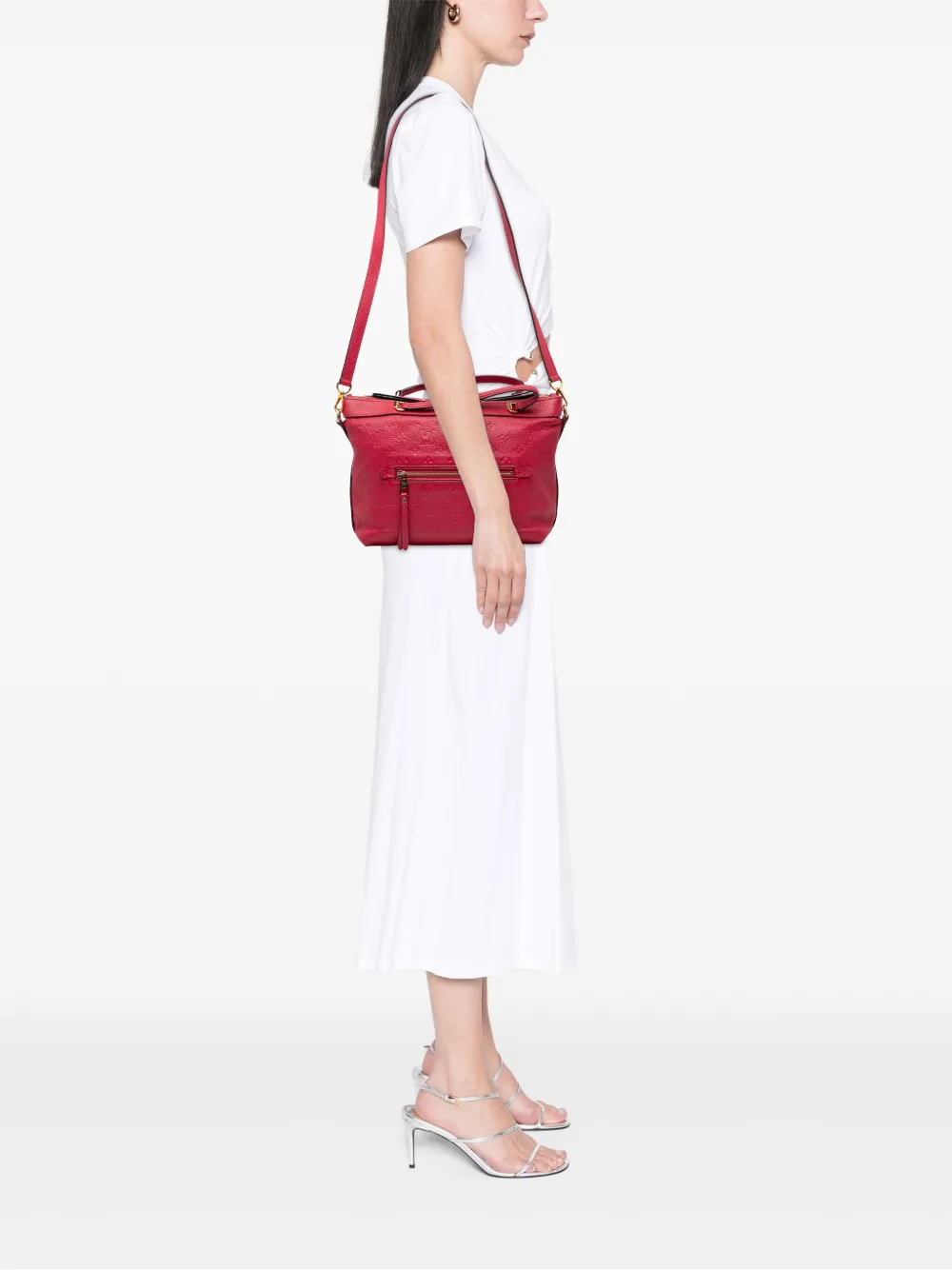 Pre-owned Louis Vuitton 2015 Monogram Empreinte Bastille Pm Satchel In Red