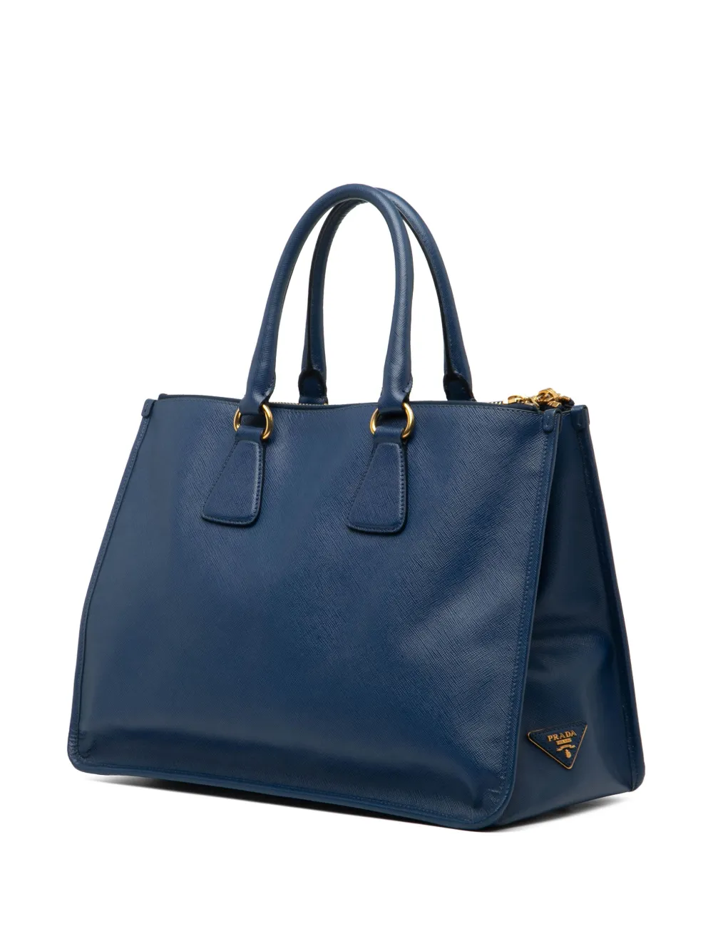 Pre-owned Prada 2013-2025 Saffiano Double Zip Open Convertible Tote Satchel In Blue