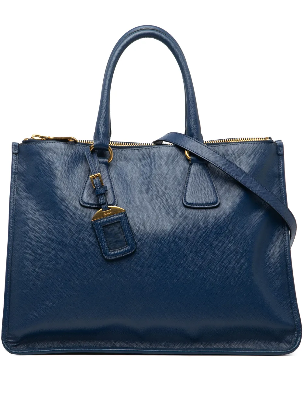 Pre-owned Prada 2013-2025 Saffiano Double Zip Open Convertible Tote Satchel In Blue