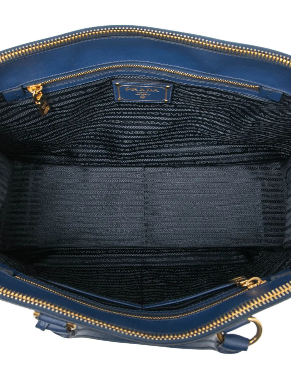 Pre-owned Prada 2013-2025 Saffiano Double Zip Open Convertible Tote Satchel In Blue