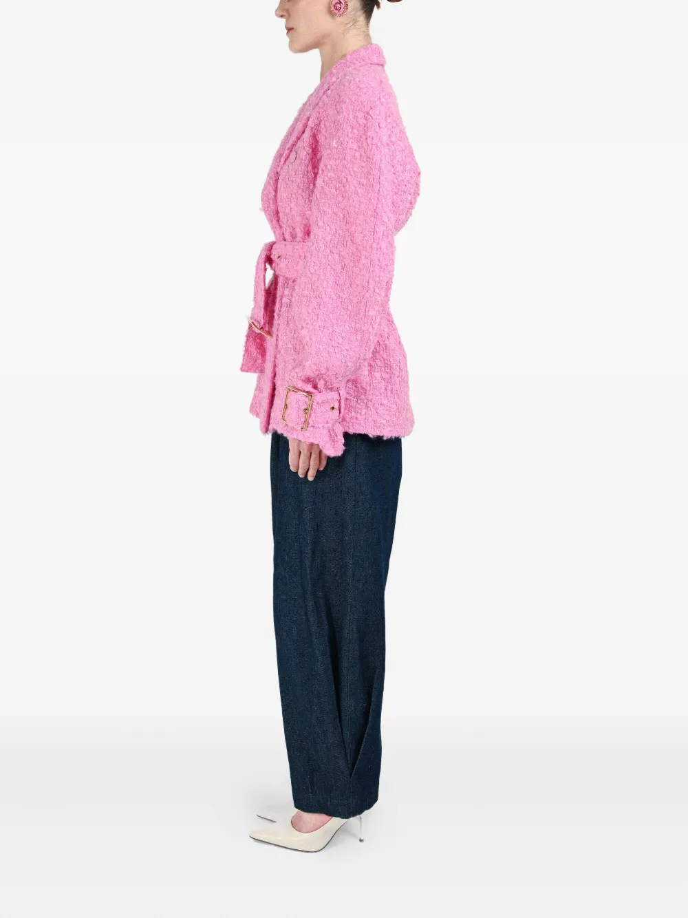 Rowen Rose Double-breasted Belted Jacket In Pink