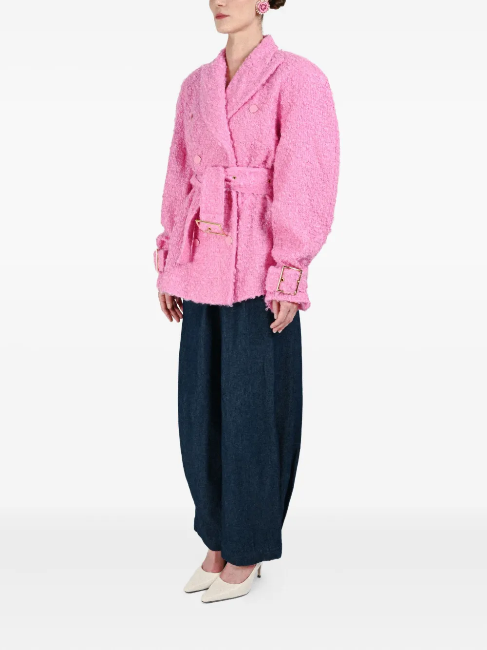 Rowen Rose Double-breasted Belted Jacket In Pink