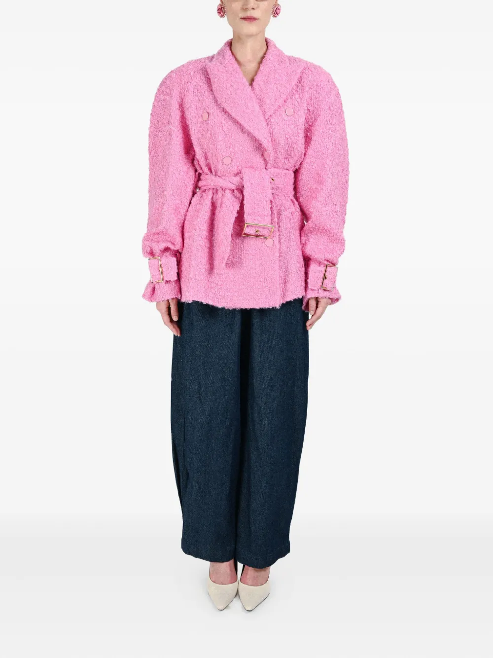 Rowen Rose Double-breasted Belted Jacket In Pink