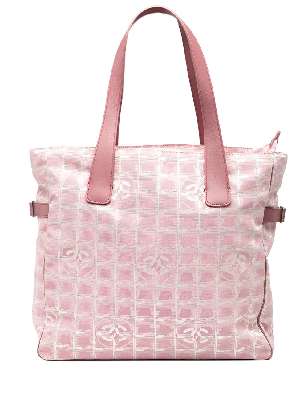 Pre-owned Chanel 2000-2002 New Travel Line Nylon Tote Bag In Pink