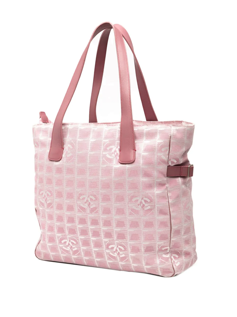 Pre-owned Chanel 2000-2002 New Travel Line Nylon Tote Bag In Pink