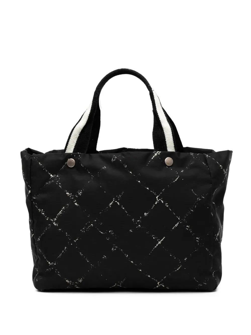 Pre-owned Chanel 2000-2002 Old Travel Line Nylon Tote Bag In Black