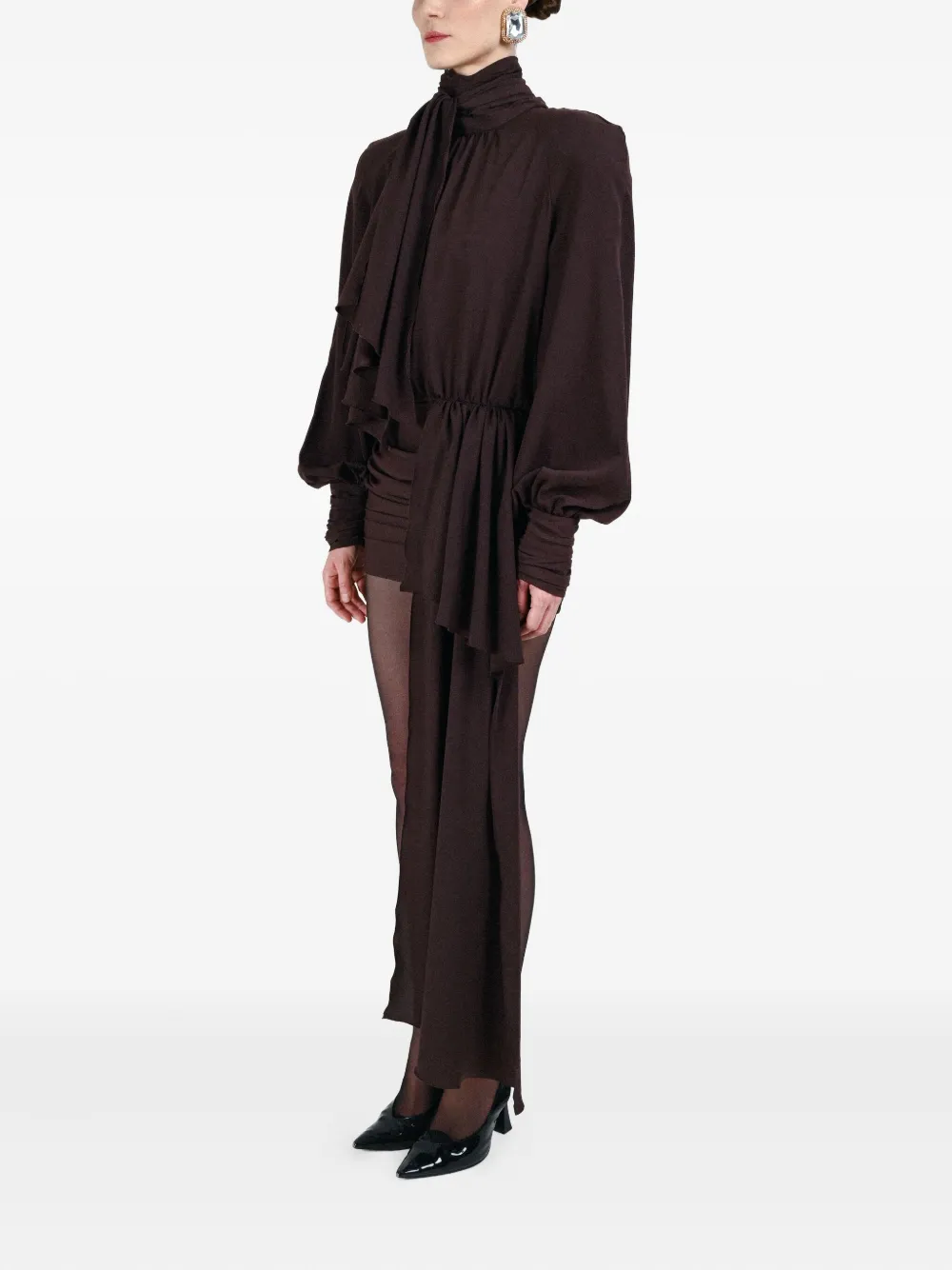 Rowen Rose Draped-detail Mini Dress In Brown