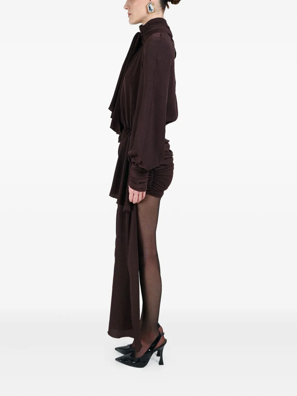 Rowen Rose Draped-detail Mini Dress In Brown