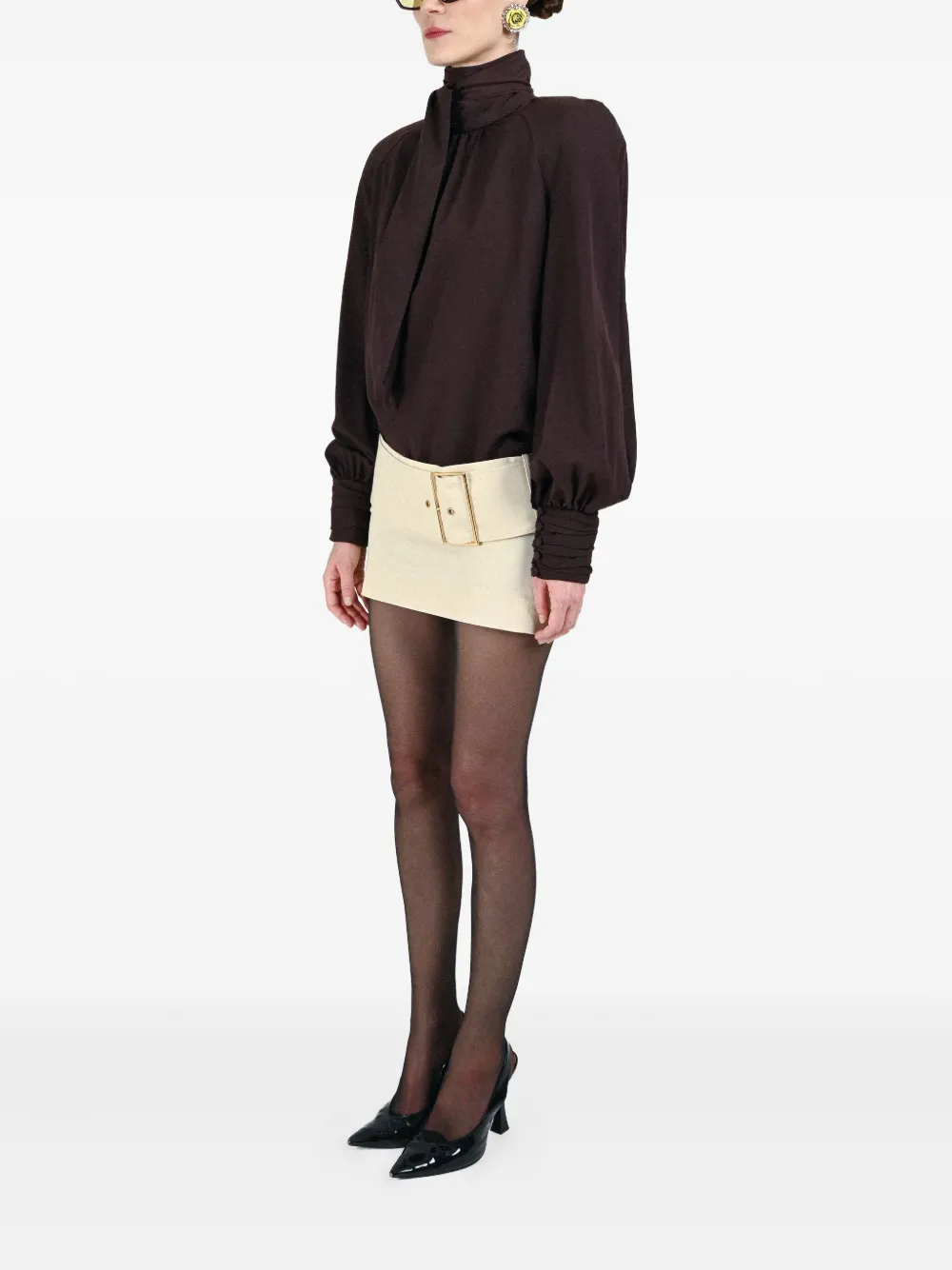 Rowen Rose Bow-neck Blouse In Brown