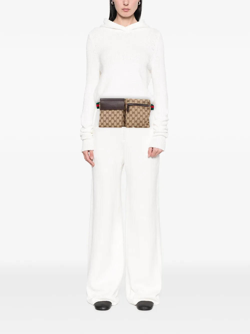 Pre-owned Gucci 2000-2015 Gg Canvas Web Double Pocket Belt Bag In Brown
