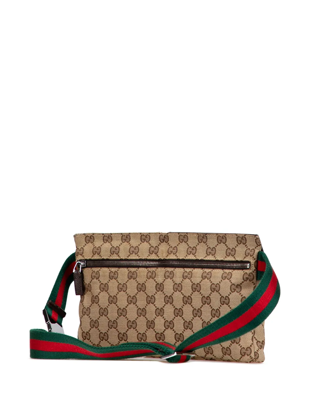 Pre-owned Gucci 2000-2015 Gg Canvas Web Double Pocket Belt Bag In Brown