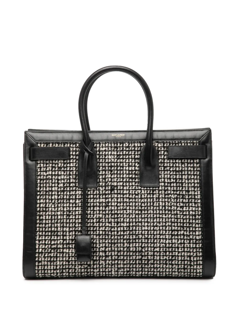Saint Laurent Pre-Owned 2014 Small Tweed Houndstooth Sac De Jour satchel | Black | Image 1