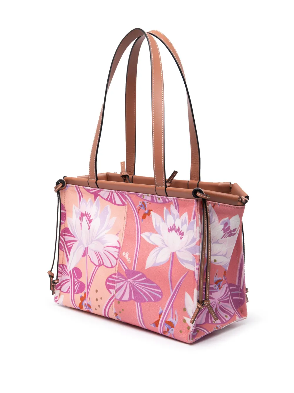 Pre-owned Loewe 2010-2025 Paulas Ibiza Small Canvas Waterlily Print Cushion Tote Bag In Pink
