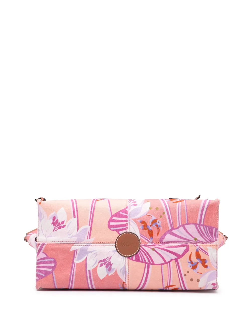 Pre-owned Loewe 2010-2025 Paulas Ibiza Small Canvas Waterlily Print Cushion Tote Bag In Pink