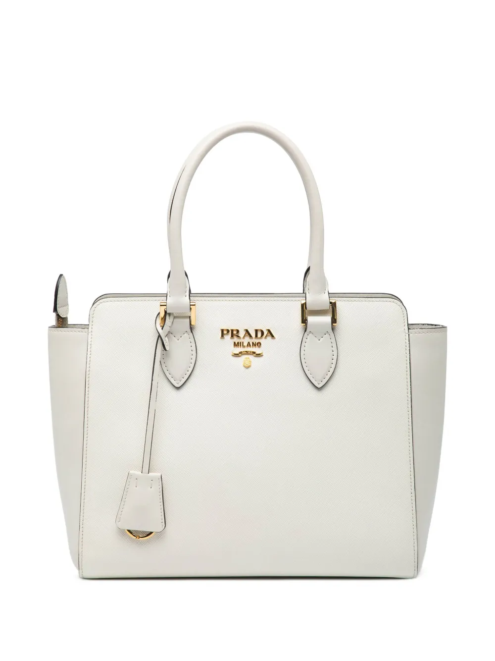 Prada Pre-Owned 2010-2025 Small Soft Calf Trimmed Saffiano Zippered Tote satchel | White | Image 1
