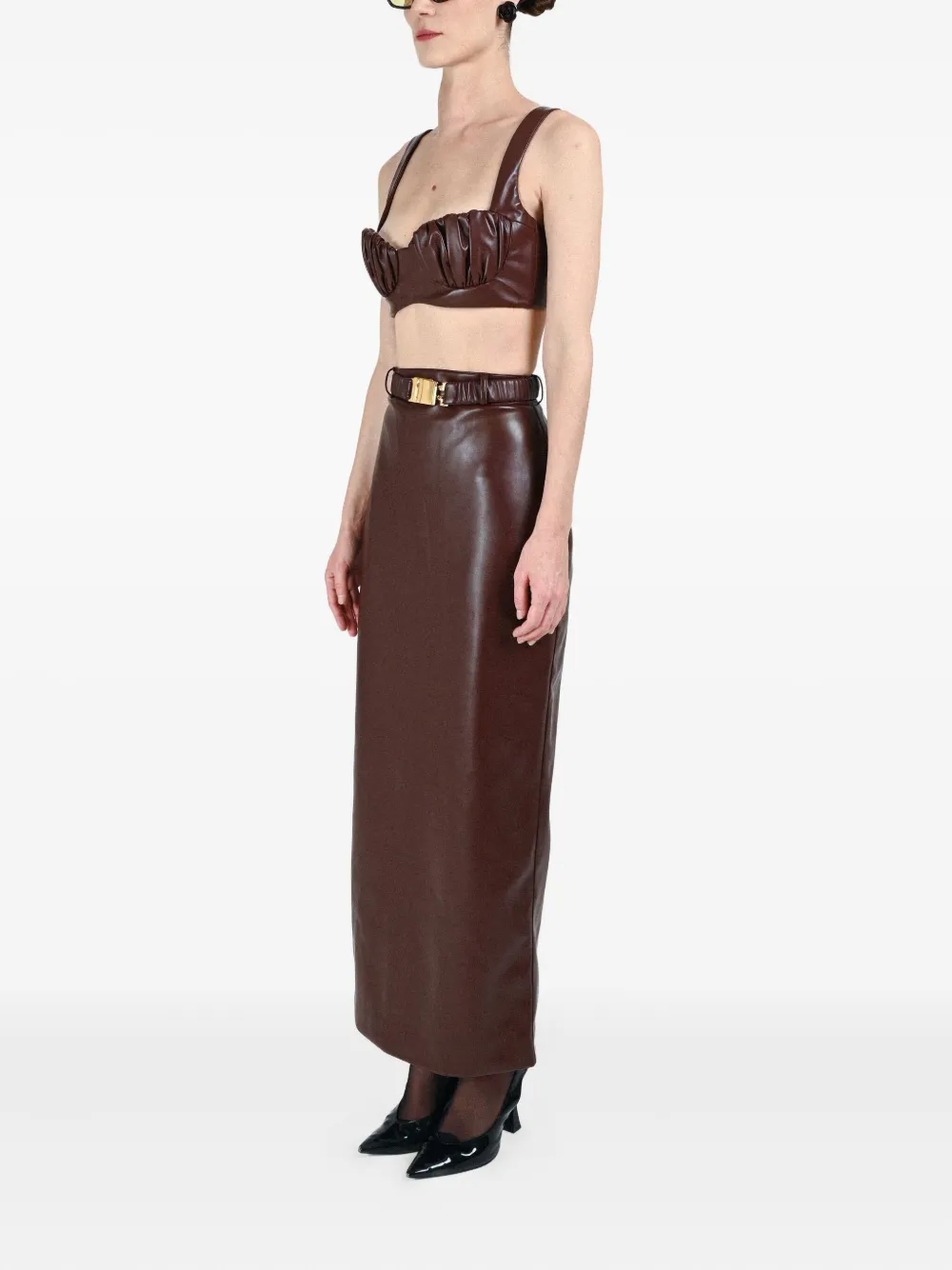 Rowen Rose Belted Skirt In Burgundy