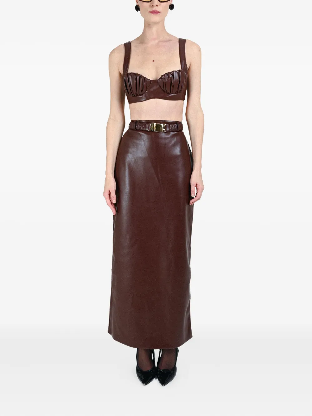 Rowen Rose Belted Skirt In Burgundy