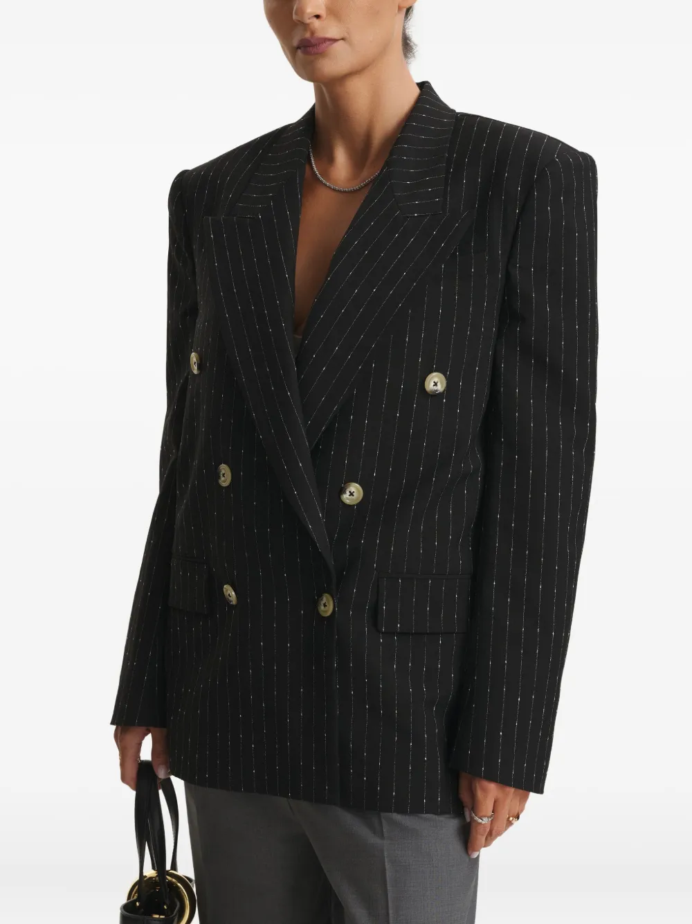 Cuanna Betty Pinstripe-pattern Double-breasted Blazer In Black