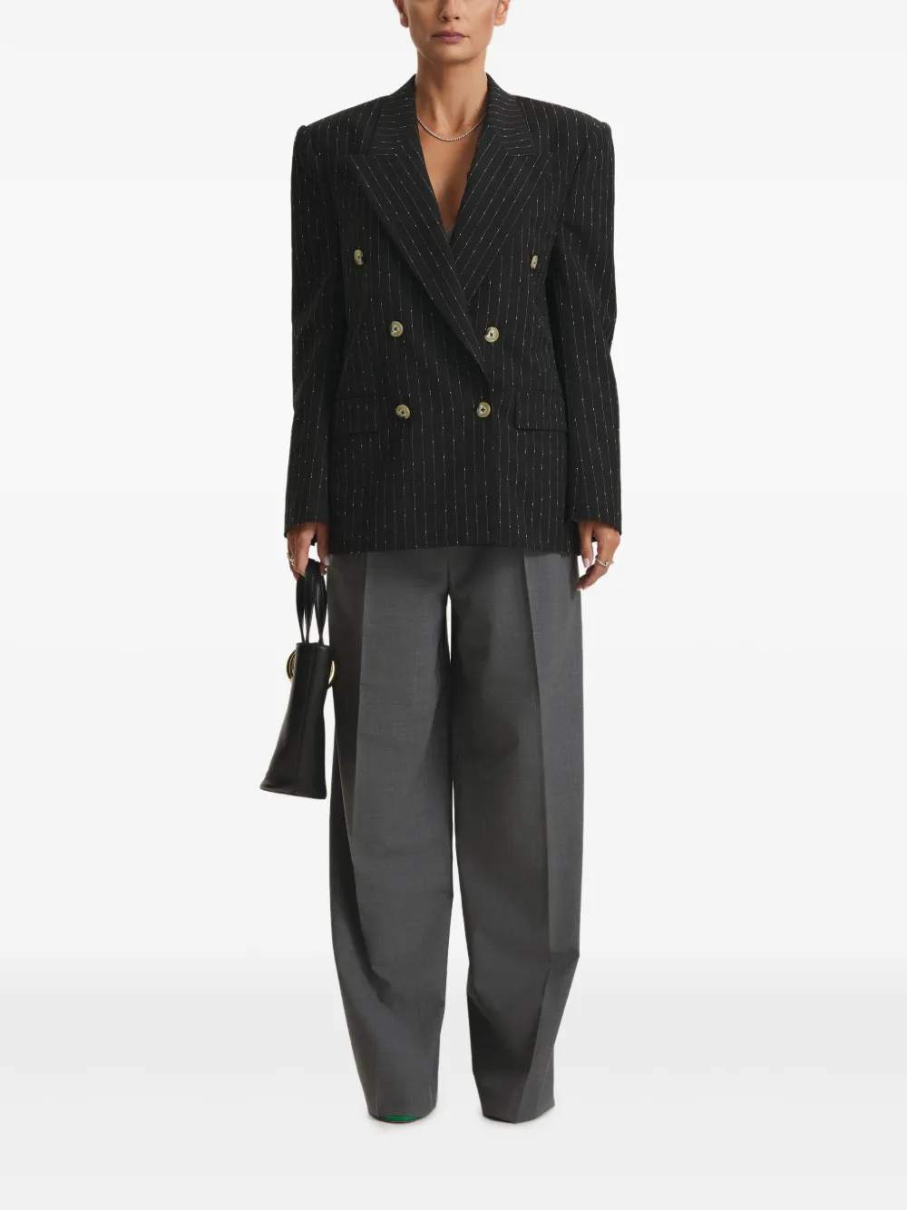 Cuanna Betty Pinstripe-pattern Double-breasted Blazer In Black