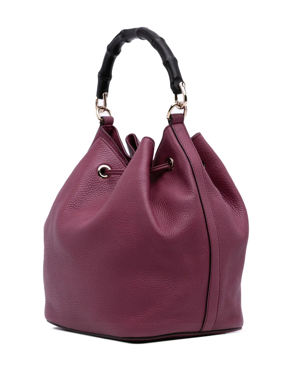 Pre-owned Gucci 2016-2025 Pebbled Calfskin Miss Bamboo Bucket Bag In Purple