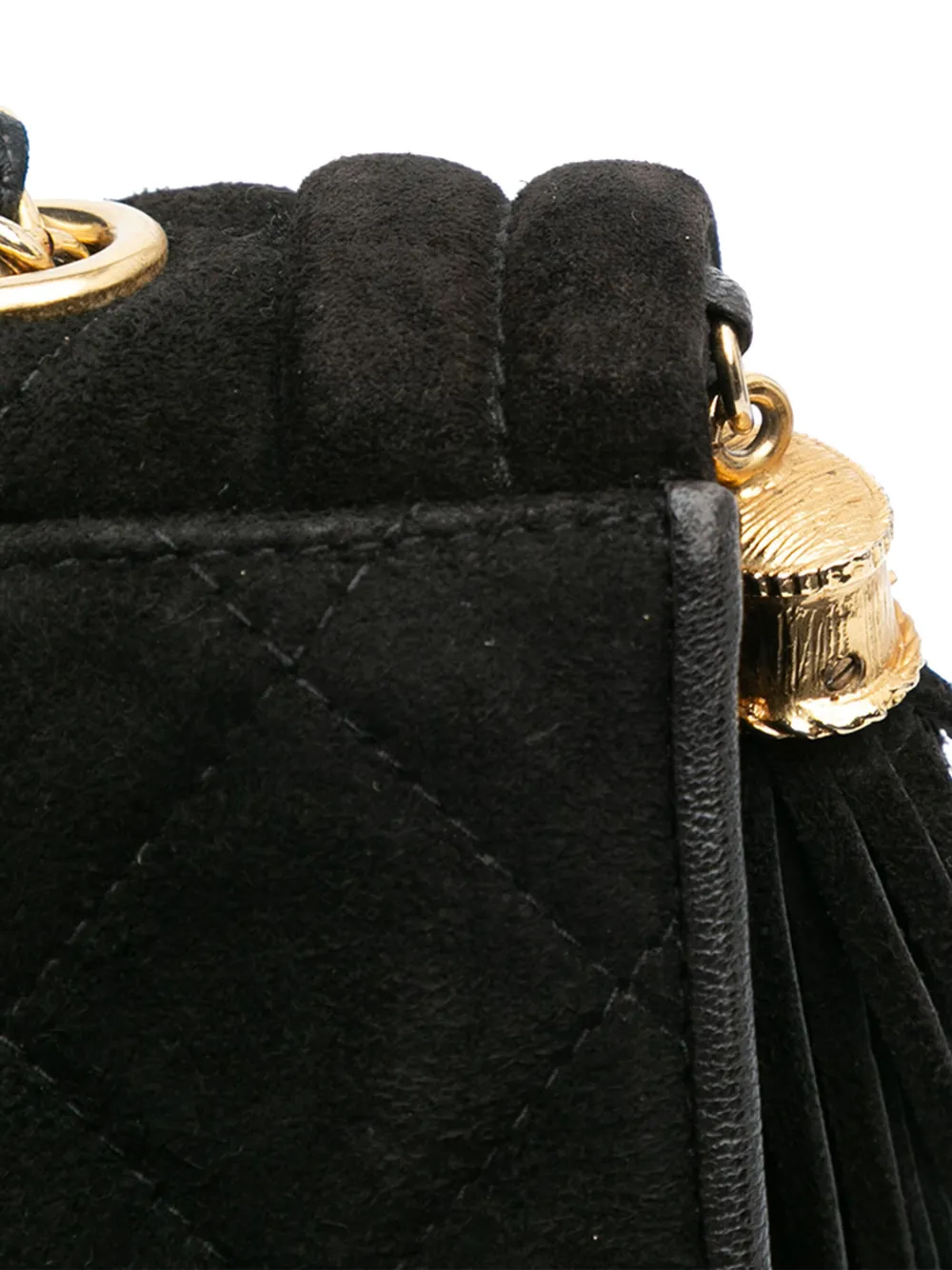 Pre-owned Chanel 1989-1991 Quilted Suede Tassel Flap Crossbody Bag In Black