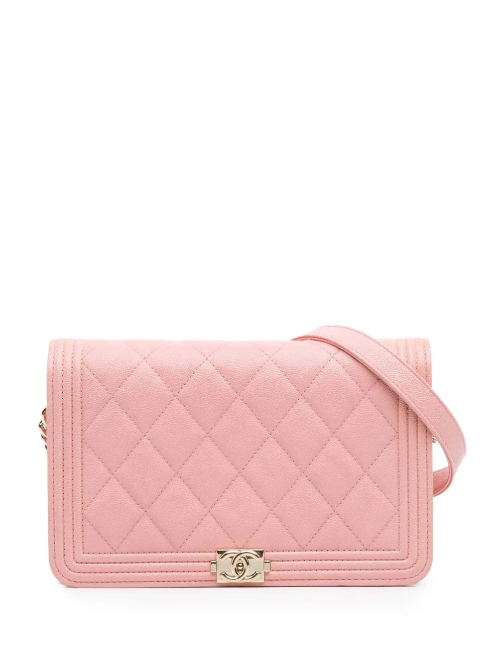 CHANEL Pre-Owned 2019 Quilted Caviar Boy Wallet on Chain crossbody bag - Rosa